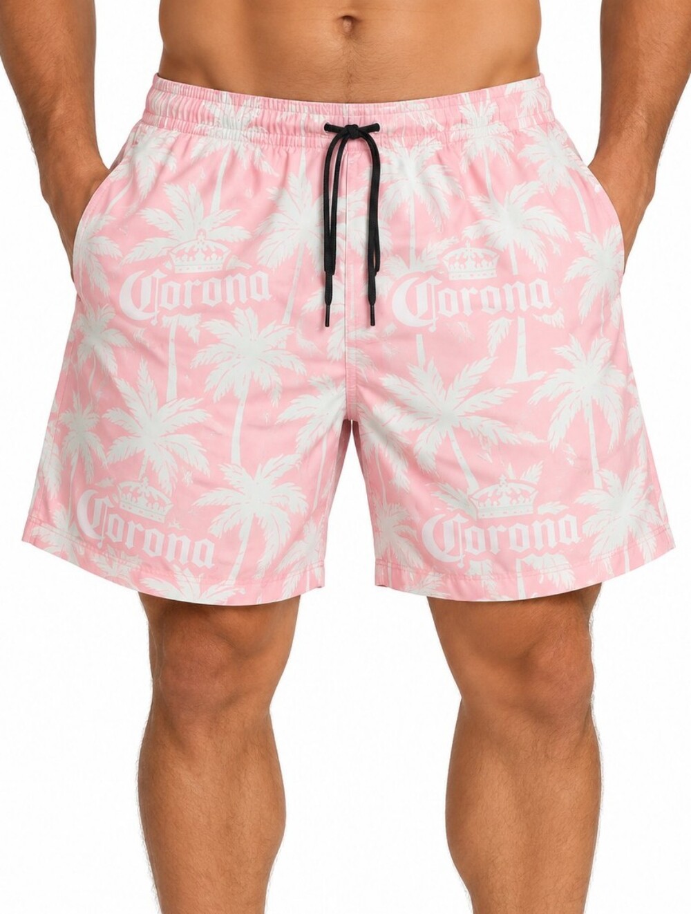 Corona Pink & White Palm-Print Mens Swim Shorts XXL